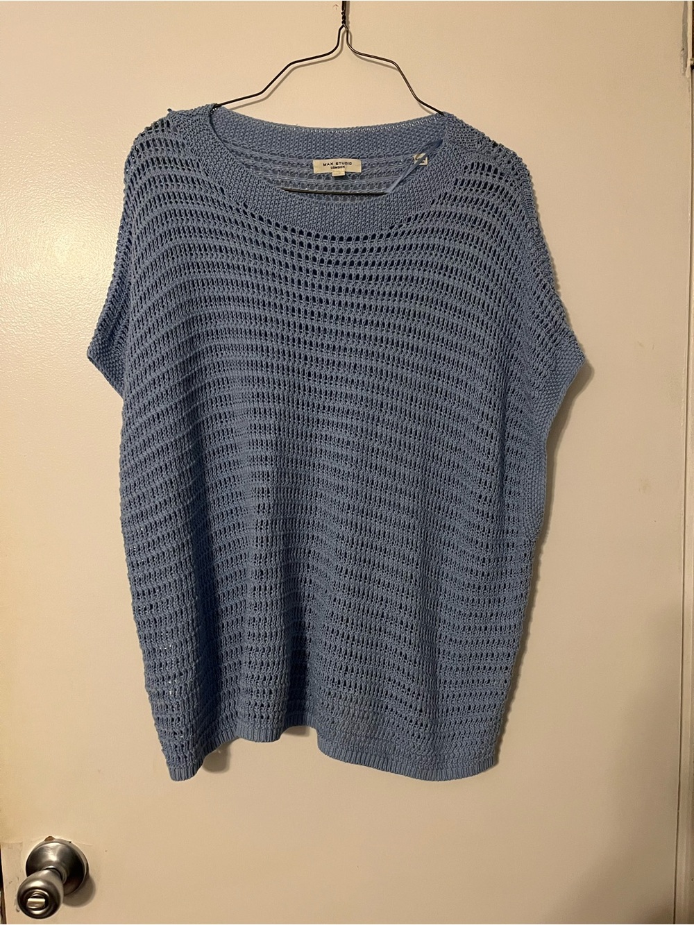 Max Studio Open-Weave Scoop Neck Sweater in Periwinkle Blue